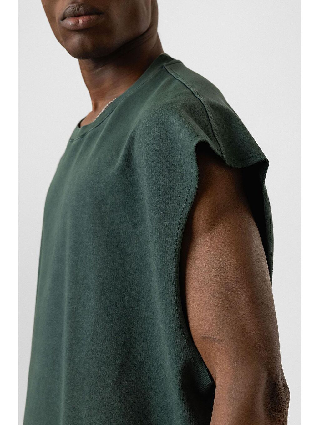 Yıkamalı Oversize Kolsuz Tişört Yeşil-3