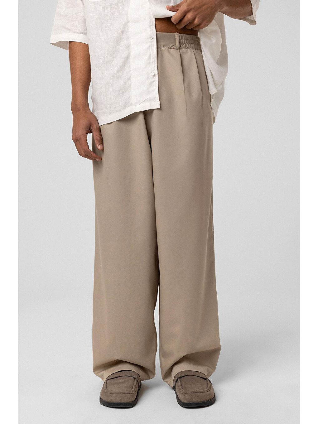 Bej Baggy Fit  Kumaş Erkek Pantolon-2