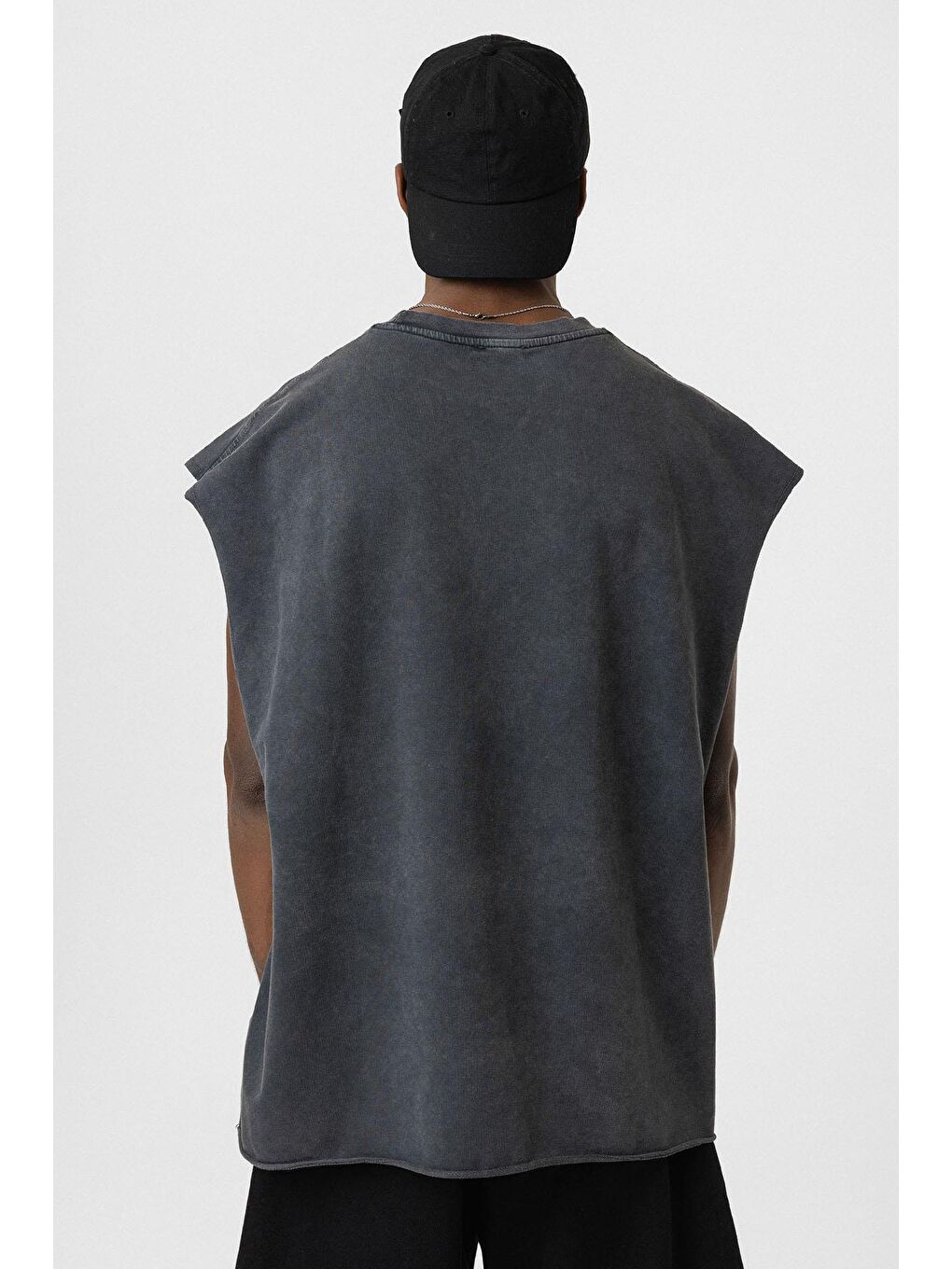 Yıkamalı Oversize Kolsuz Tişört Siyah-5