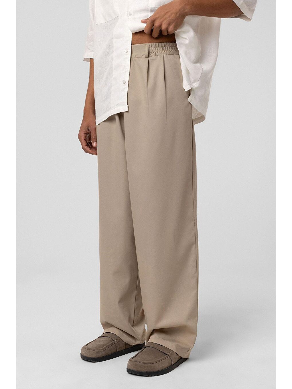 Bej Baggy Fit  Kumaş Erkek Pantolon-3