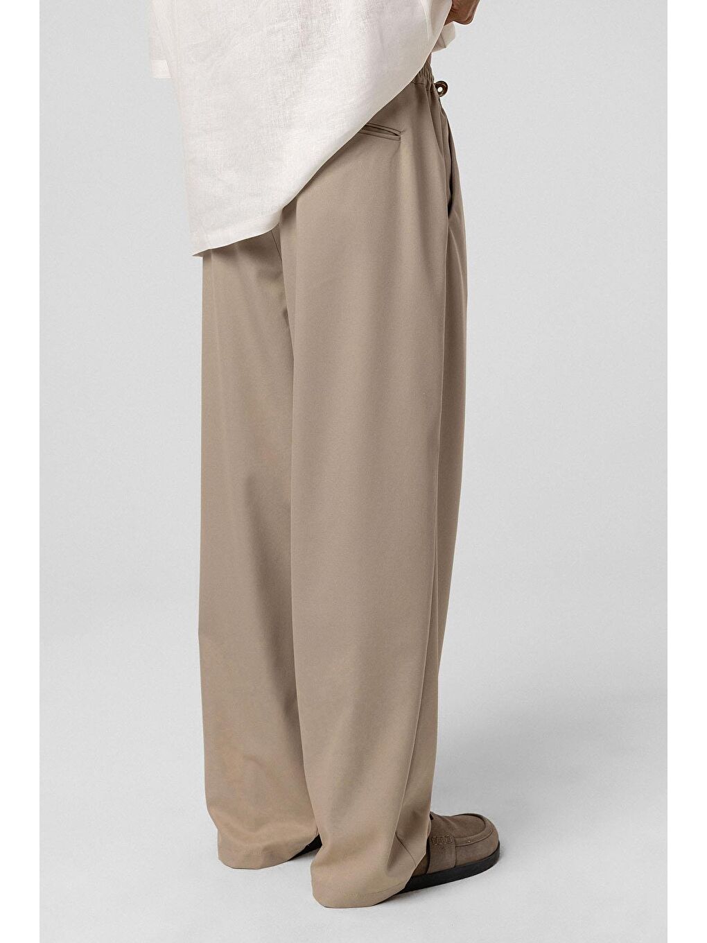 Bej Baggy Fit  Kumaş Erkek Pantolon-4