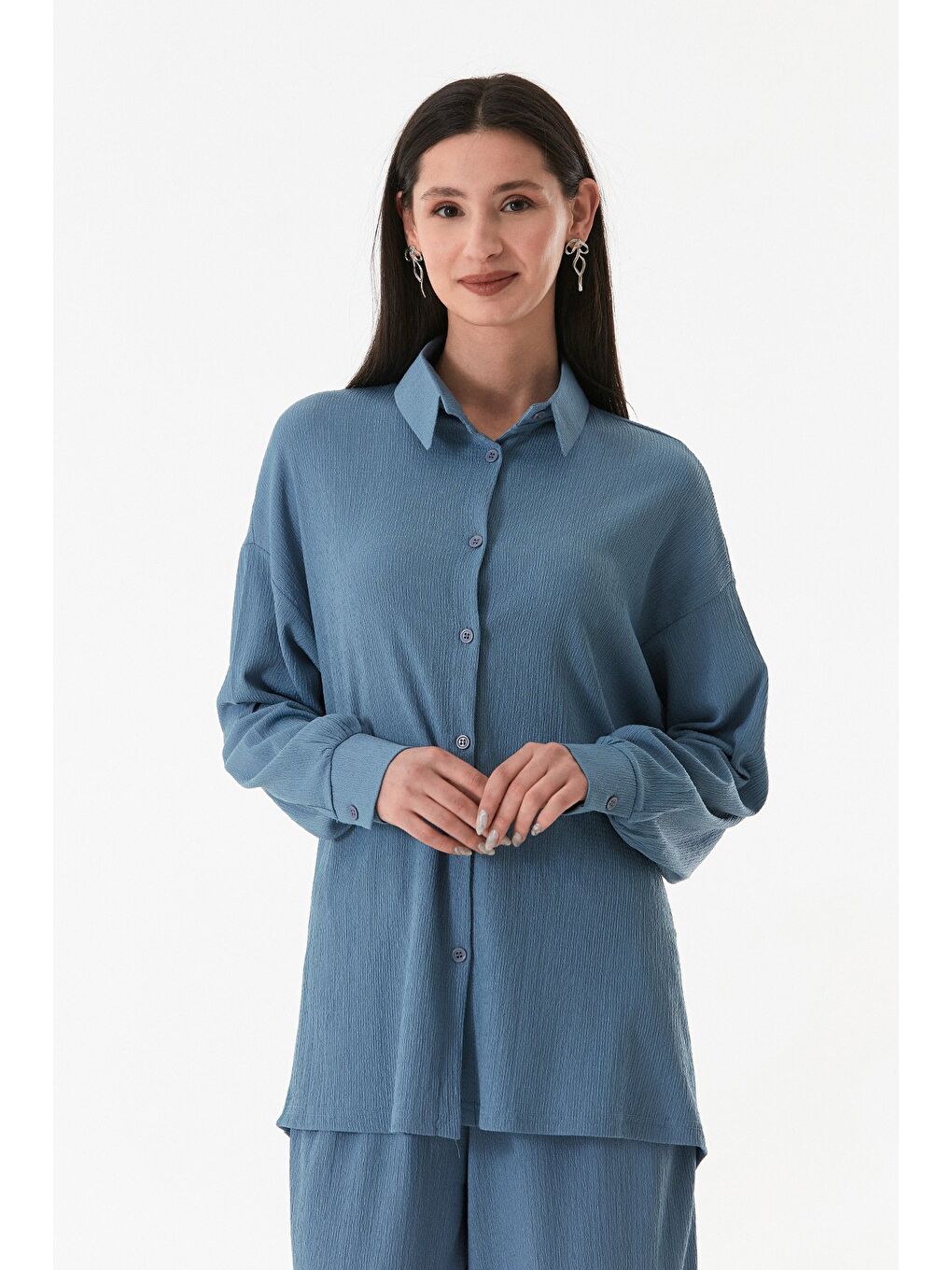 Mavi Gömlek Yaka Bürümcük Kumaş İ̇Kili Takım-1