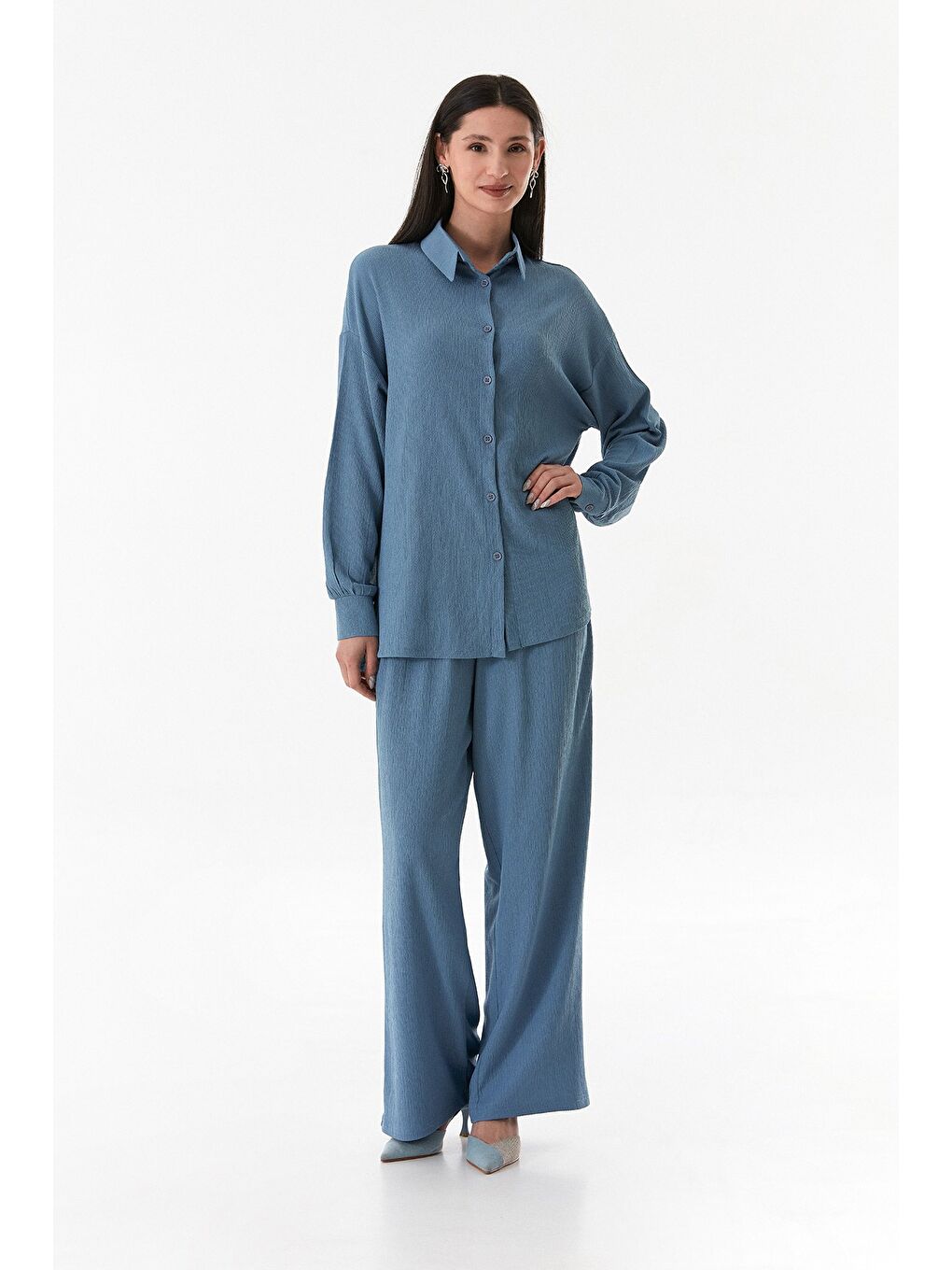 Mavi Gömlek Yaka Bürümcük Kumaş İ̇Kili Takım-2