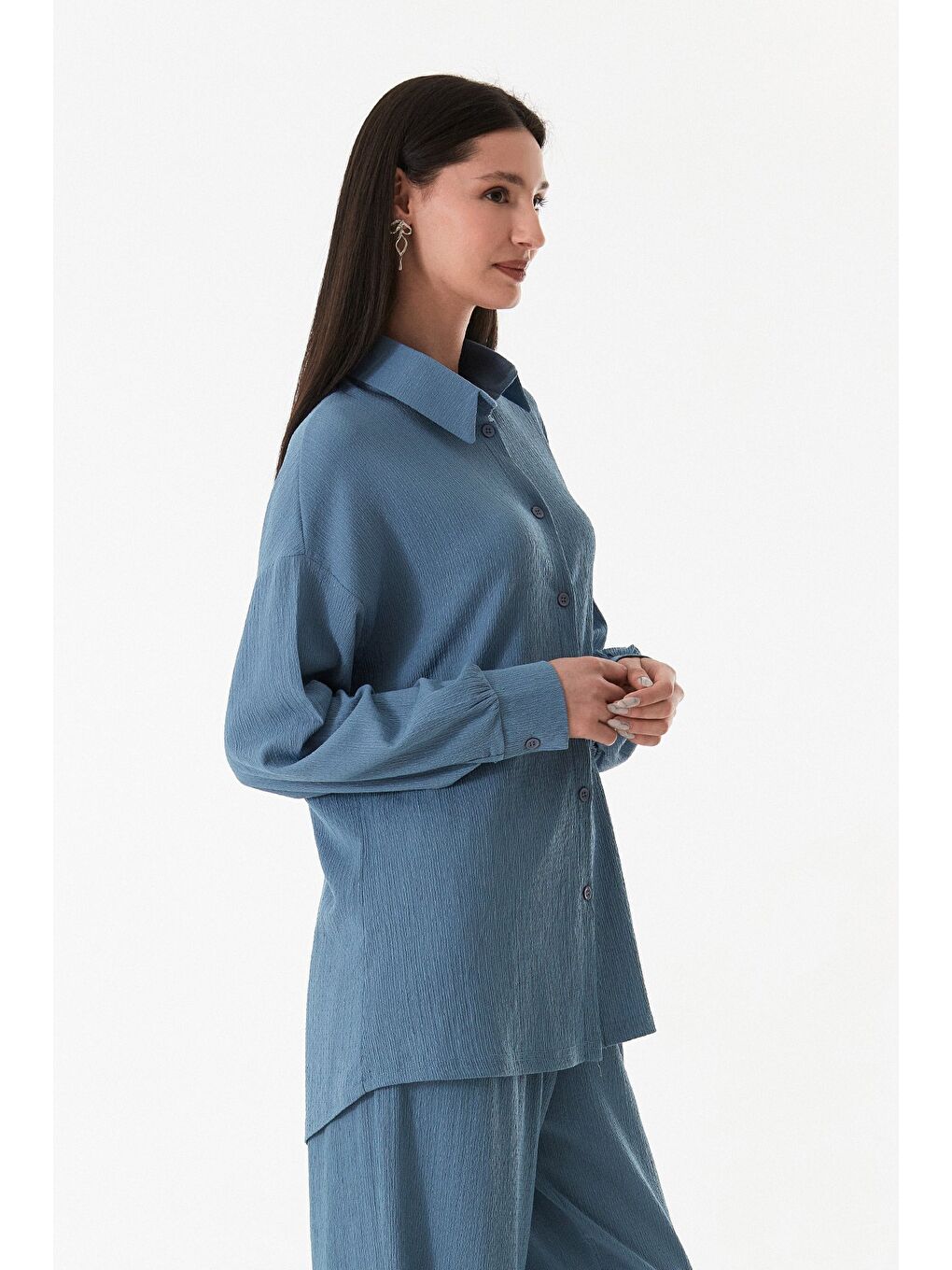 Mavi Gömlek Yaka Bürümcük Kumaş İ̇Kili Takım-3