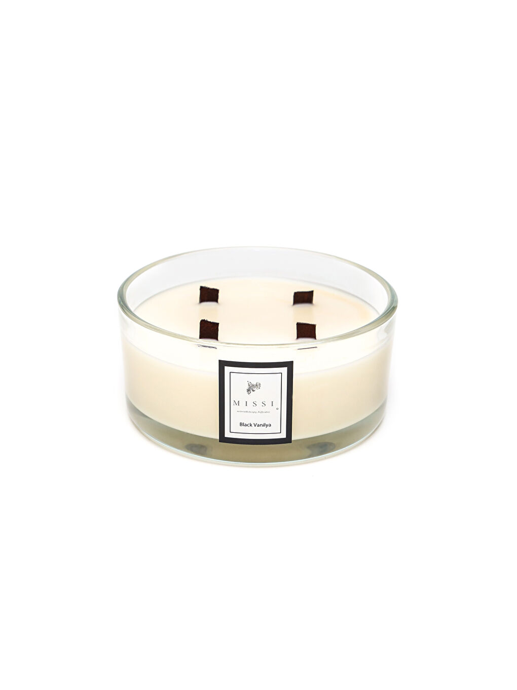 Ekru Large Yuvarlak Cam Ahşap Fitilli Black Vanilya Vegan Mum(çap:16 cm)