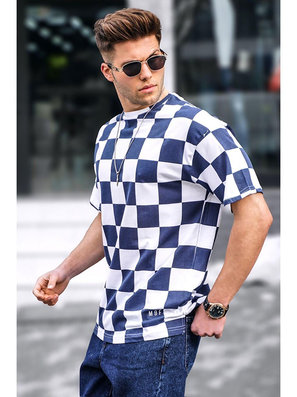 Erkek Desenli Lacivert Tişört 5808-1