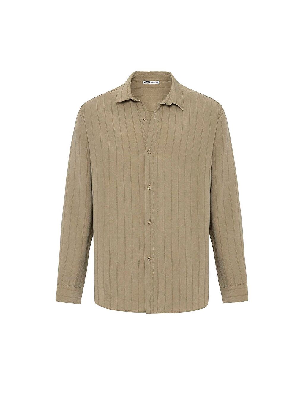 Çizgili Uzun Kol Oversize Gömlek Haki-1