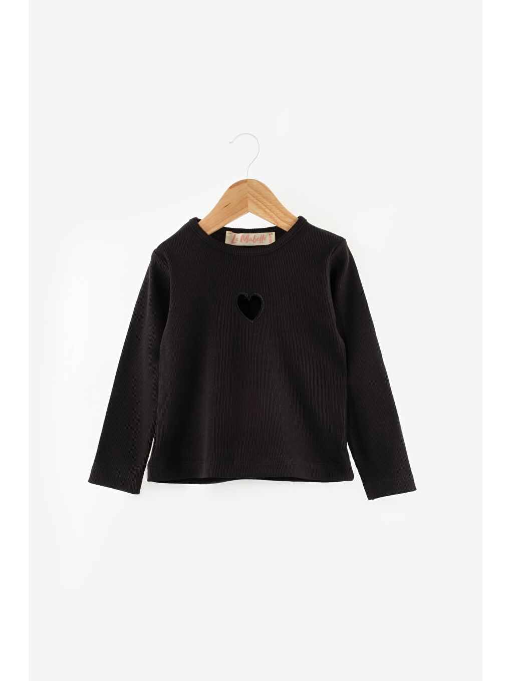 Siyah Kalp Nakışlı Fitilli Kız Çocuk Tişört-2