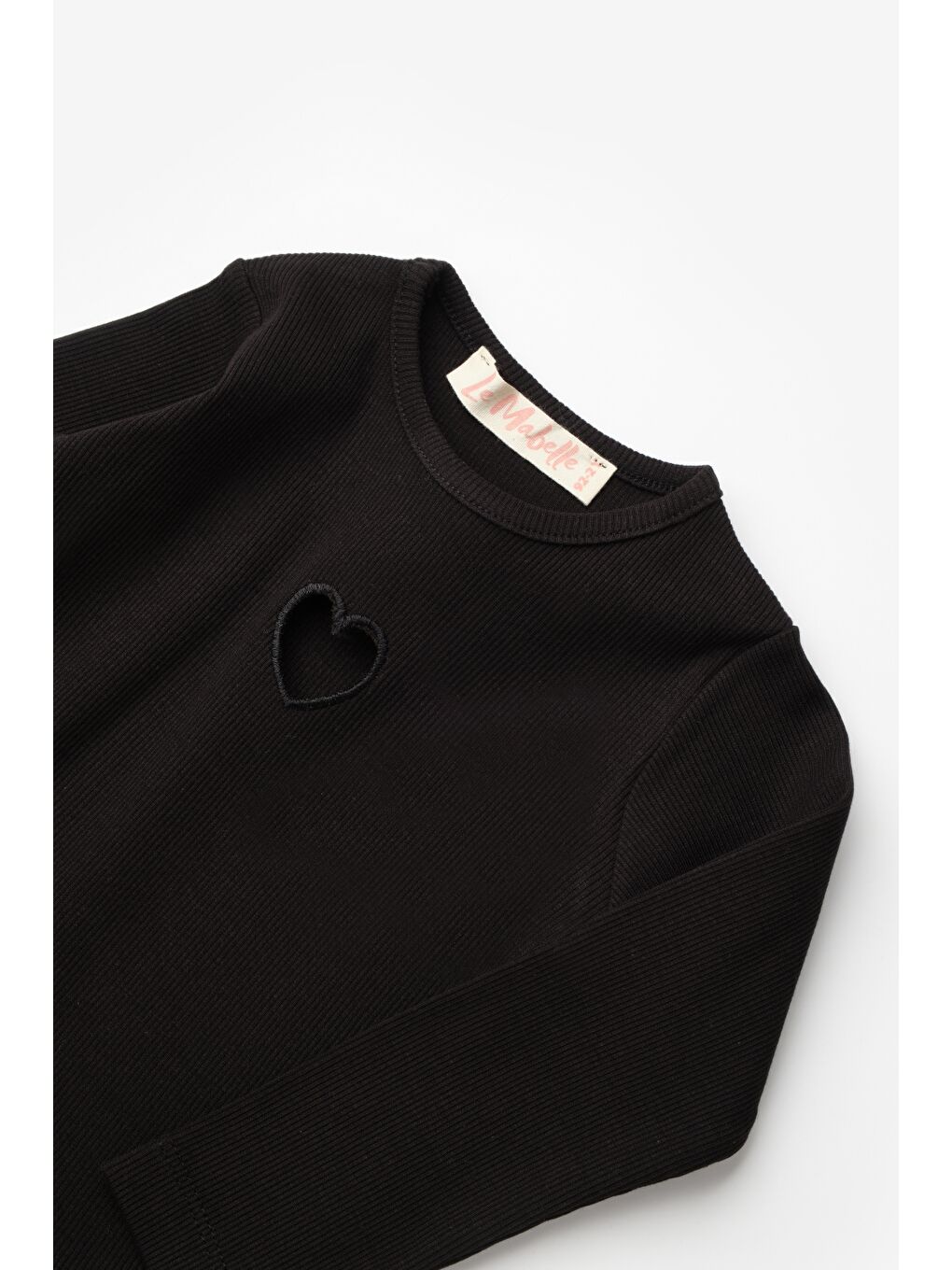 Siyah Kalp Nakışlı Fitilli Kız Çocuk Tişört-4