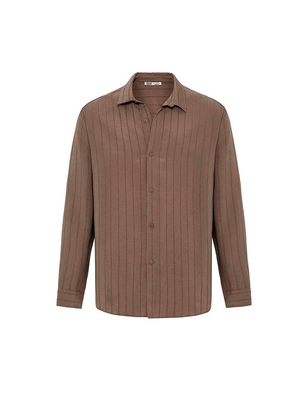 Kahverengi Çizgili Uzun Kol Oversize Gömlek Kahve-5