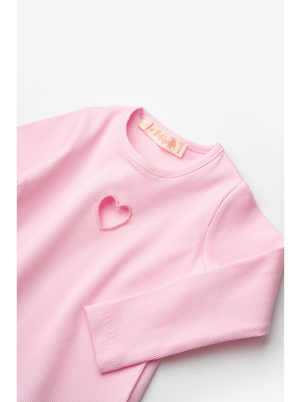 Pembe Kalp Nakışlı Fitilli Kız Çocuk Tişört-2