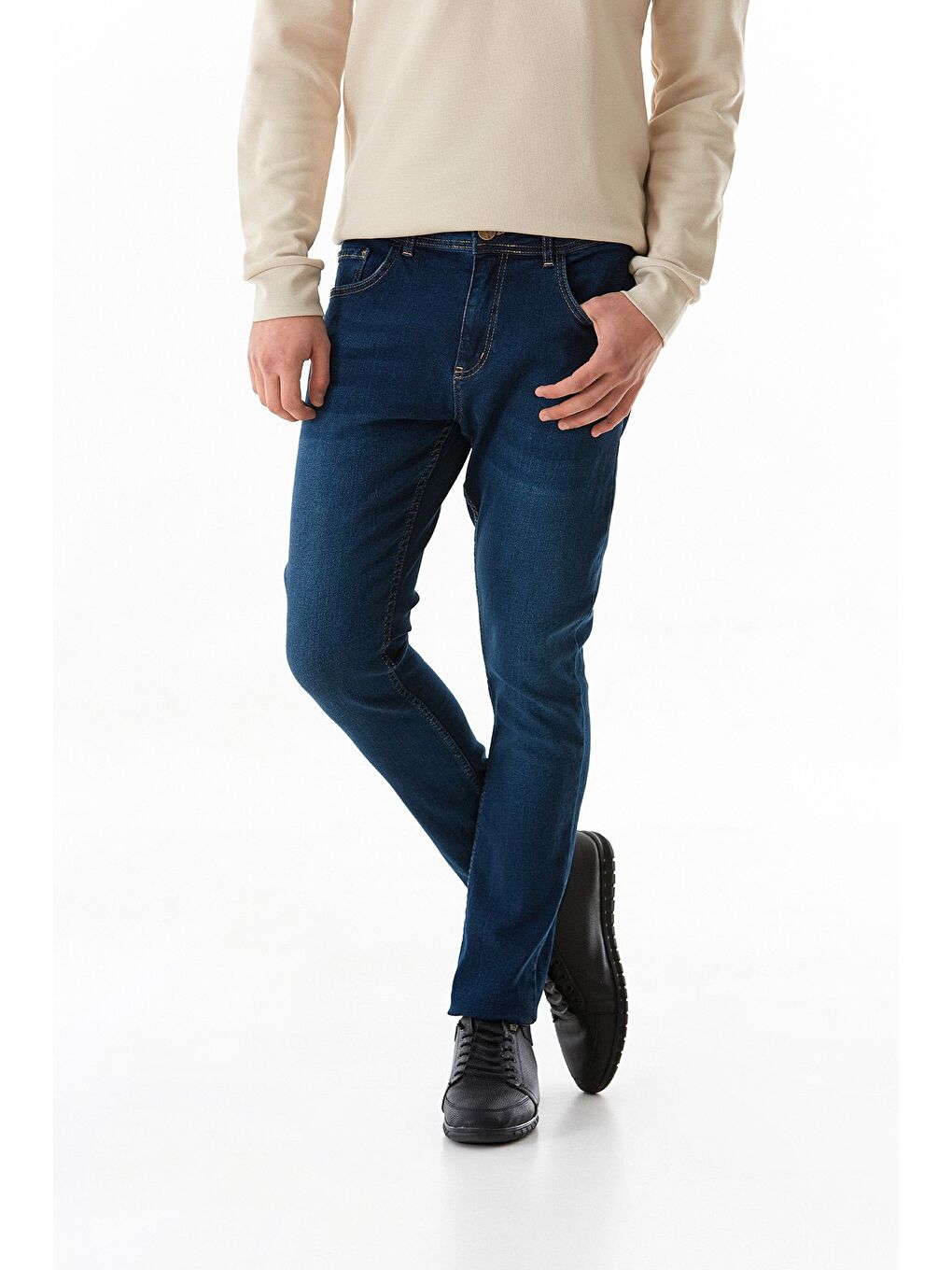 Lacivert Fermuarlı Skinny Jean Pantolon-2