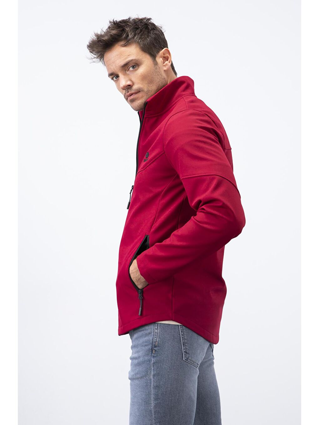 Bordo Fermuarlı Dik Yaka Su ve Rüzgar Geçirmez Softshell Erkek Mont - 88050-4