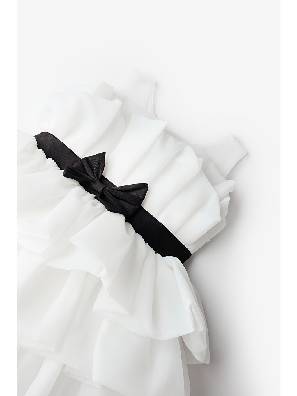 Ekru Önü Fiyonklu Katlı Kız Çocuk Elbise - Laney-2