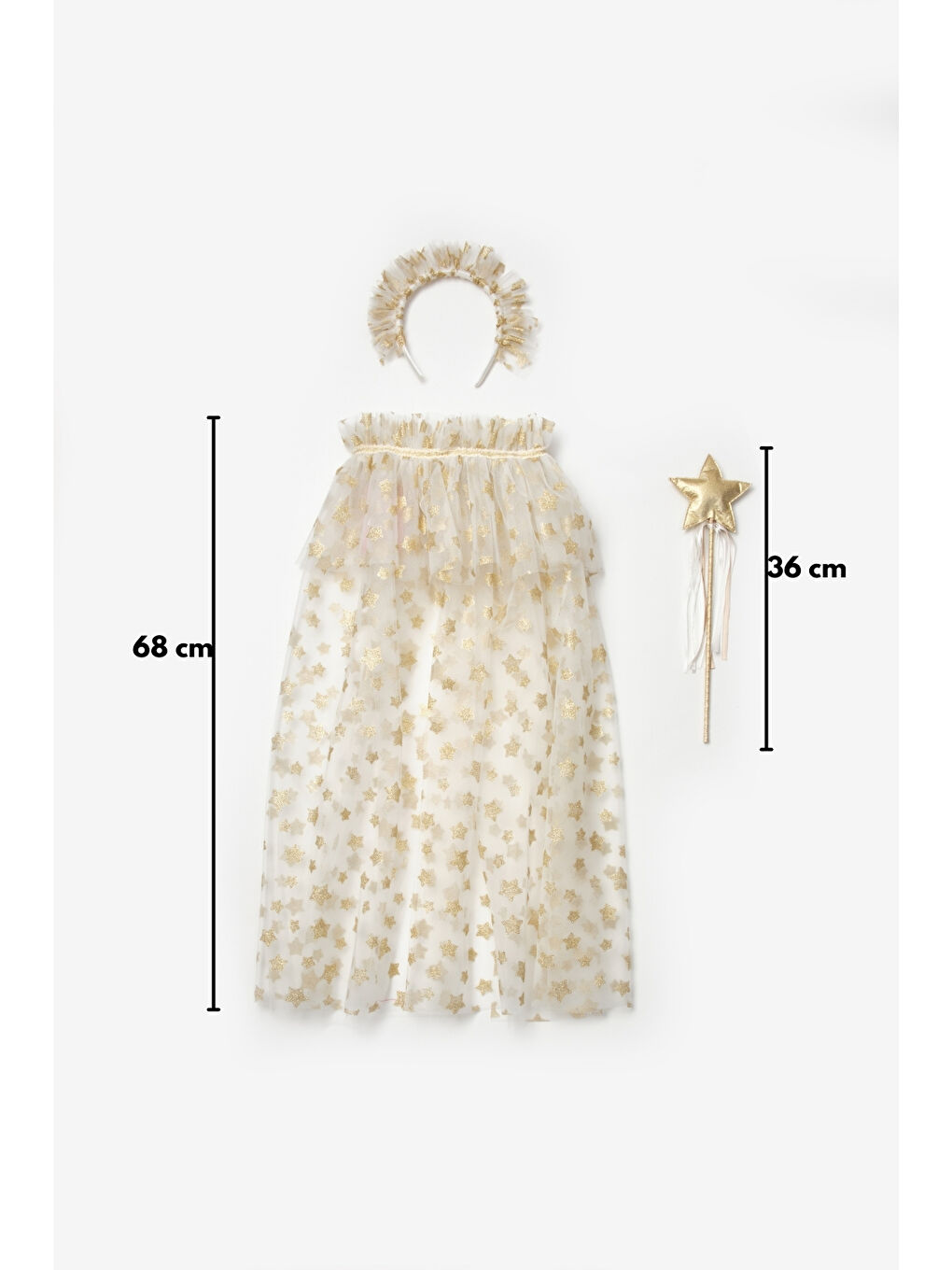 Beyaz Yıldız Baskılı Kız Çocuk Yıldızlı Pelerin Asa ve Taç Set-5