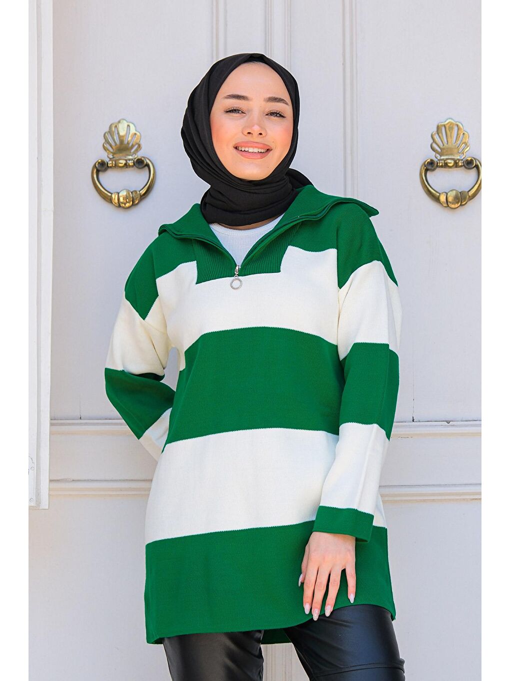 Kadın Triko Tesettür Kazak Zümrüt Yeşil