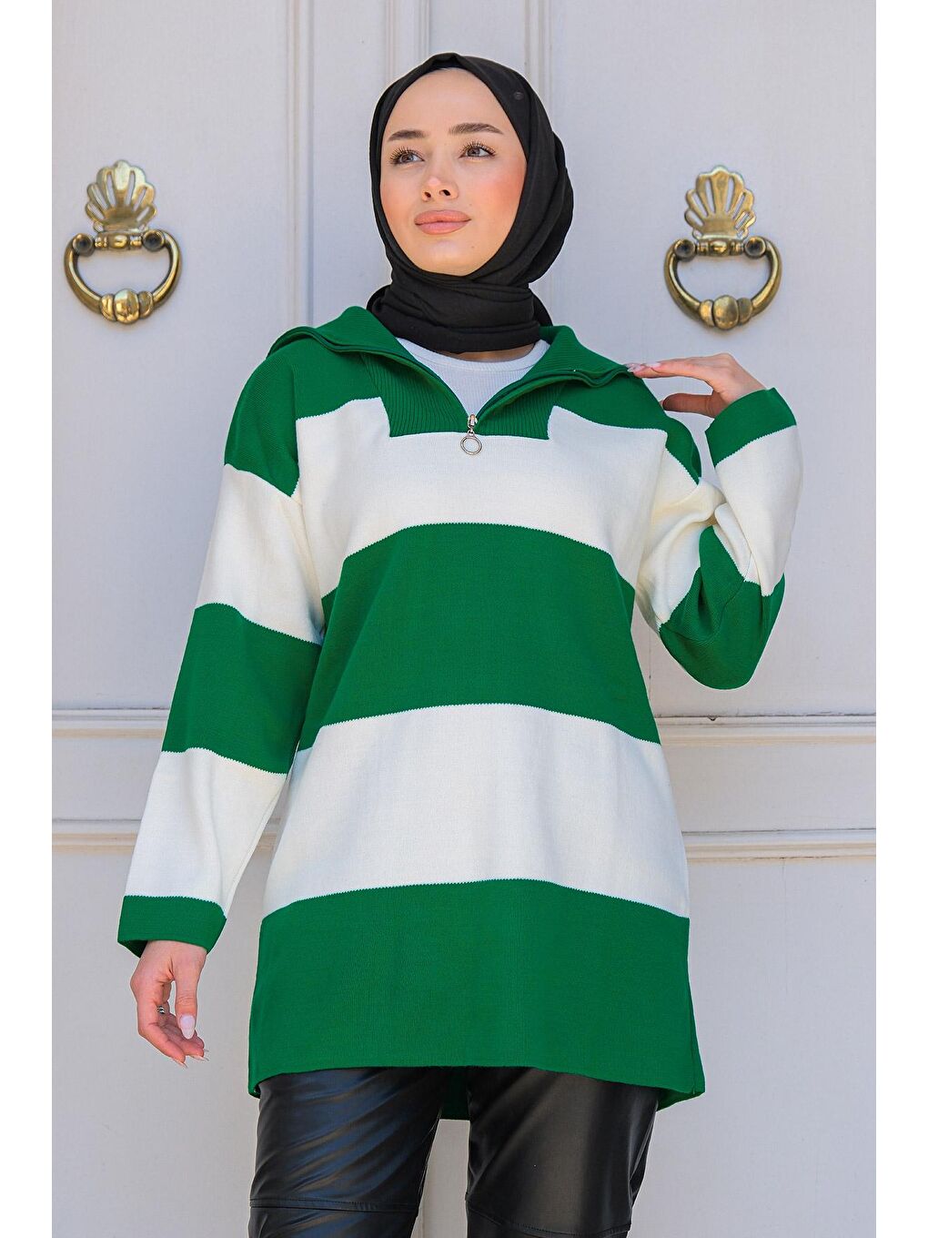 Kadın Triko Tesettür Kazak Zümrüt Yeşil-4