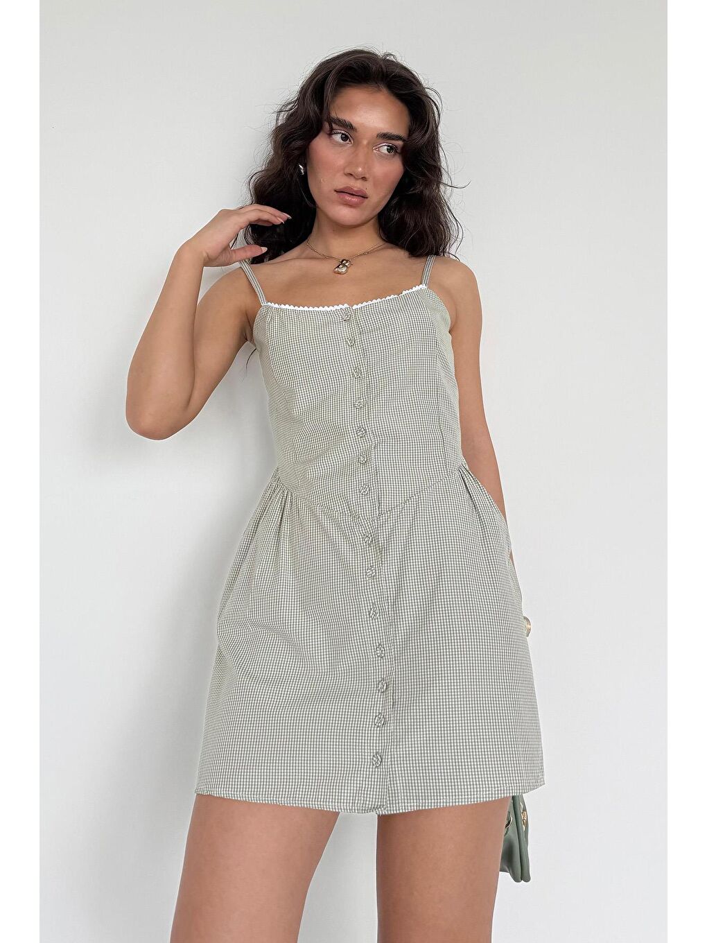 Mint Yeşili Pötikareli Kadın Mini Elbise Mg2387-1