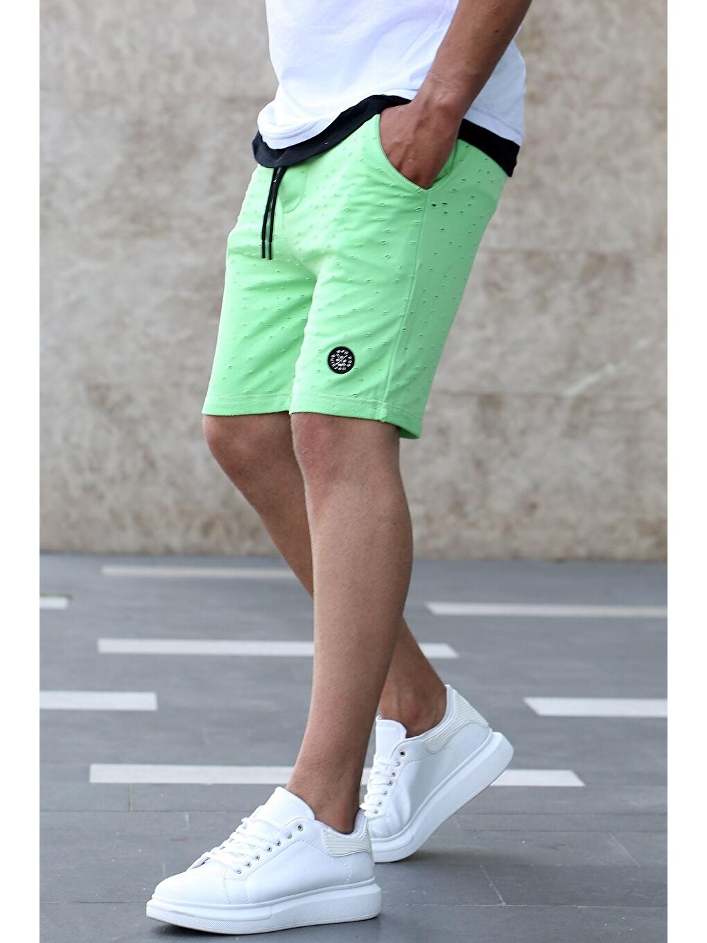 Yırtık Detay Yeşil Erkek Şort 4249