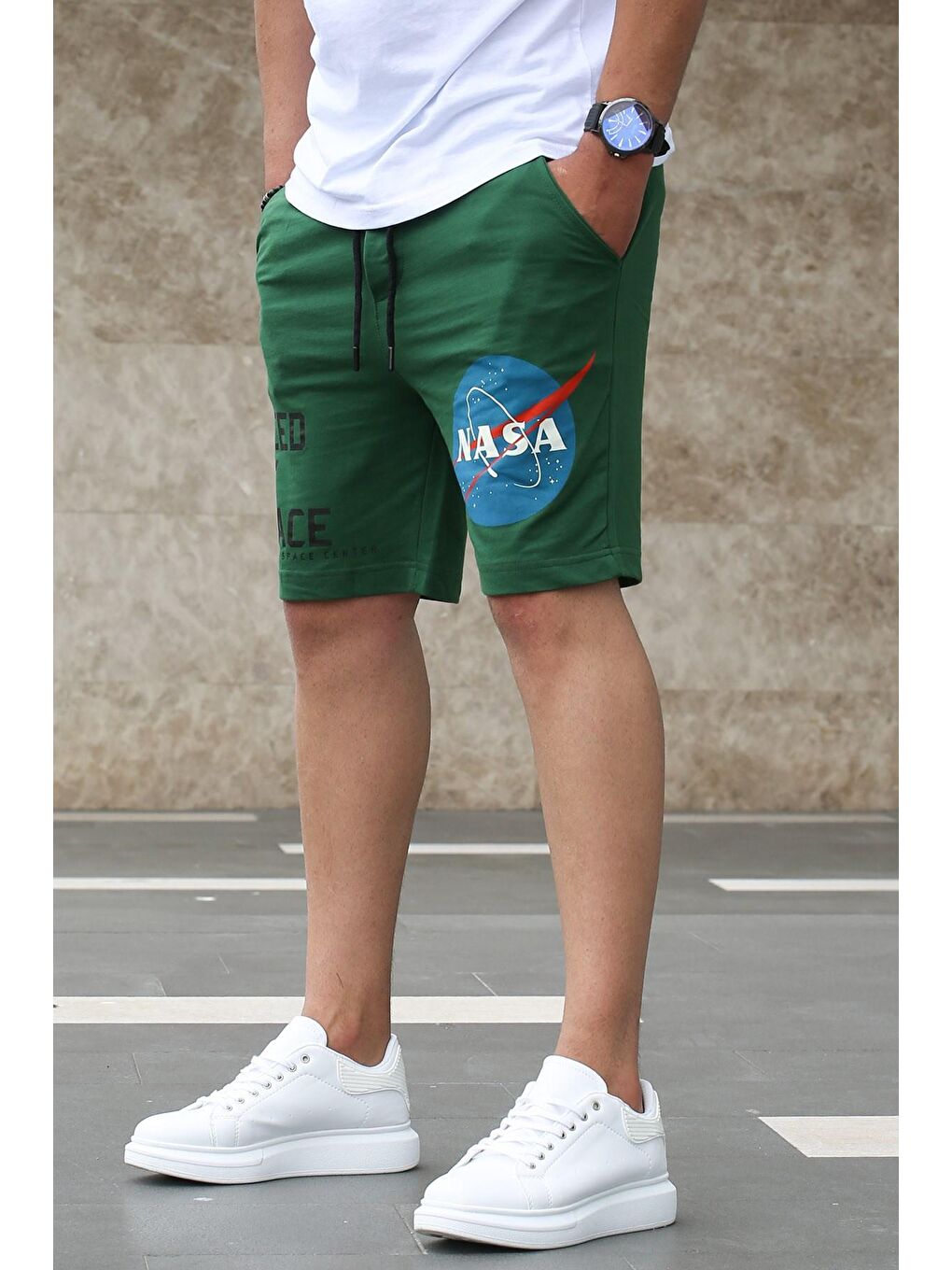 Nasa Baskılı Yeşil Erkek Şort 4248-1