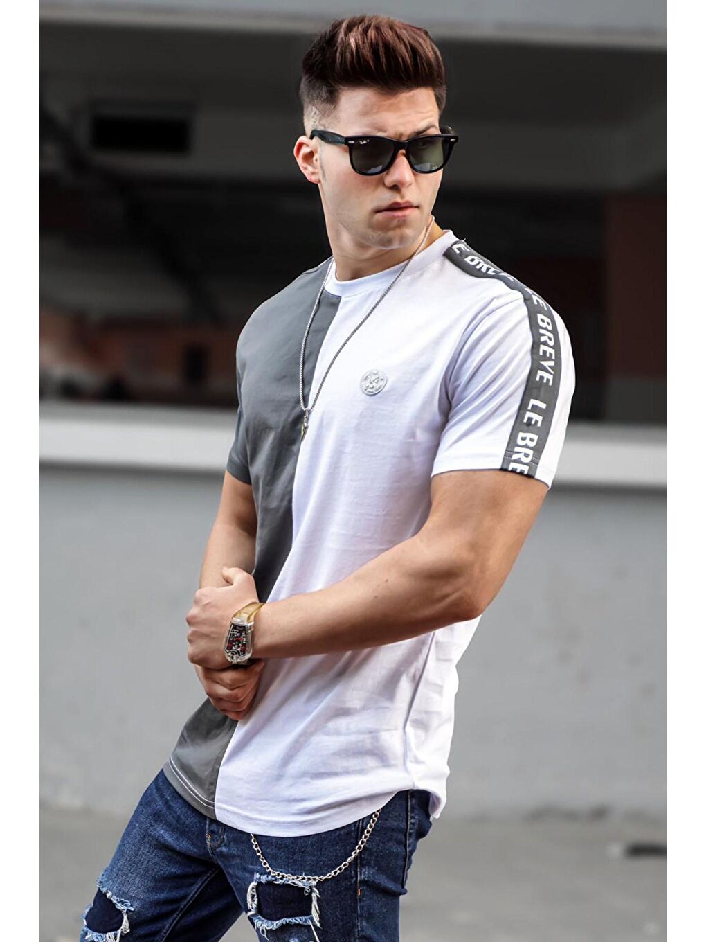 Erkek Baskılı Beyaz Tişört 5398