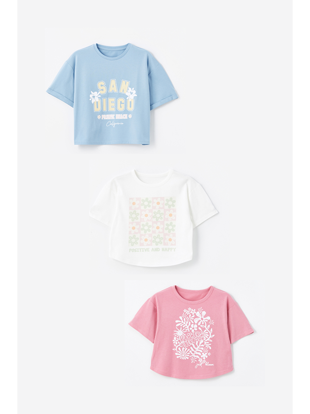 Pembe 3' lü Set - Örme Baskı Detaylı Tshirt