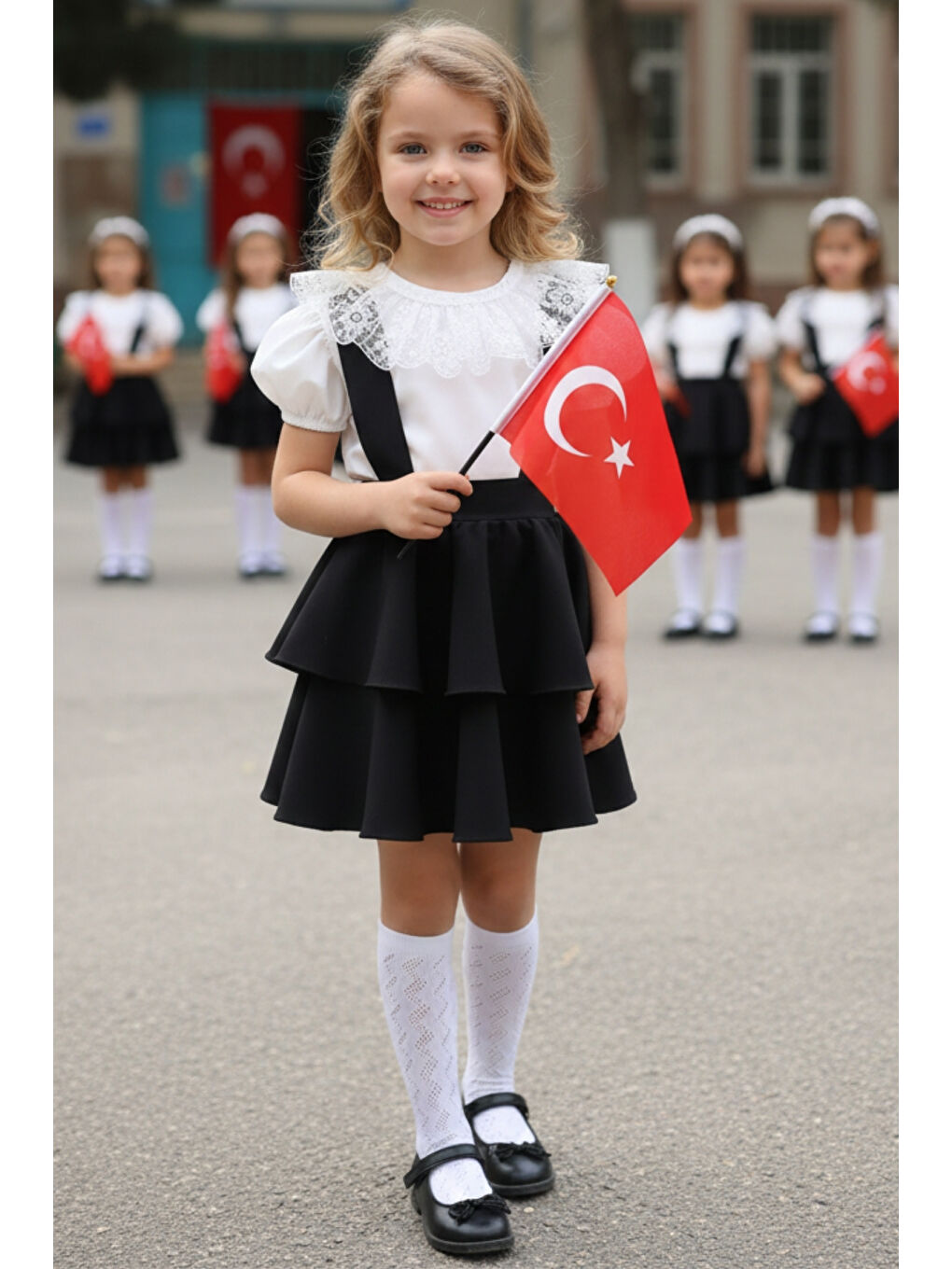 Siyah Kız Çocuk Askılı Jile ve Bluz Takım