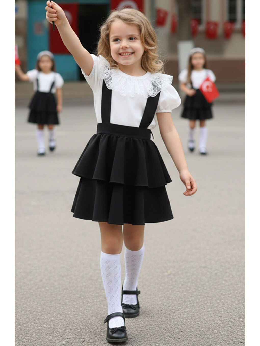 Siyah Kız Çocuk Askılı Jile ve Bluz Takım-1