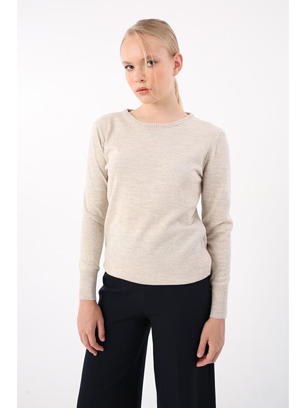 Bej Taş Bisiklet Yaka Triko Kazak