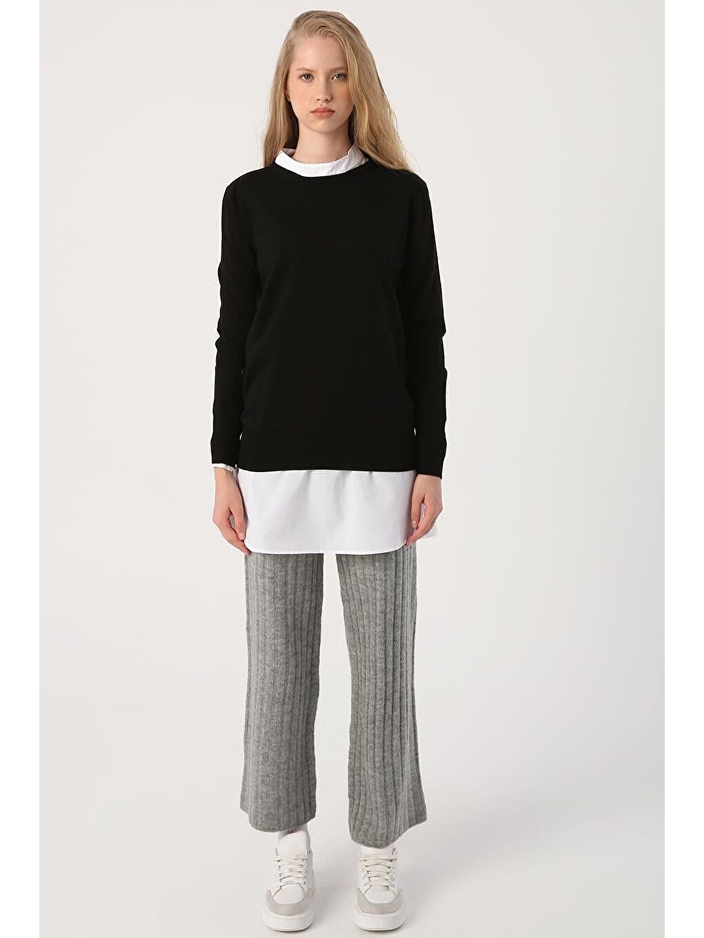 Siyah Bisiklet Yaka Triko Kazak-1