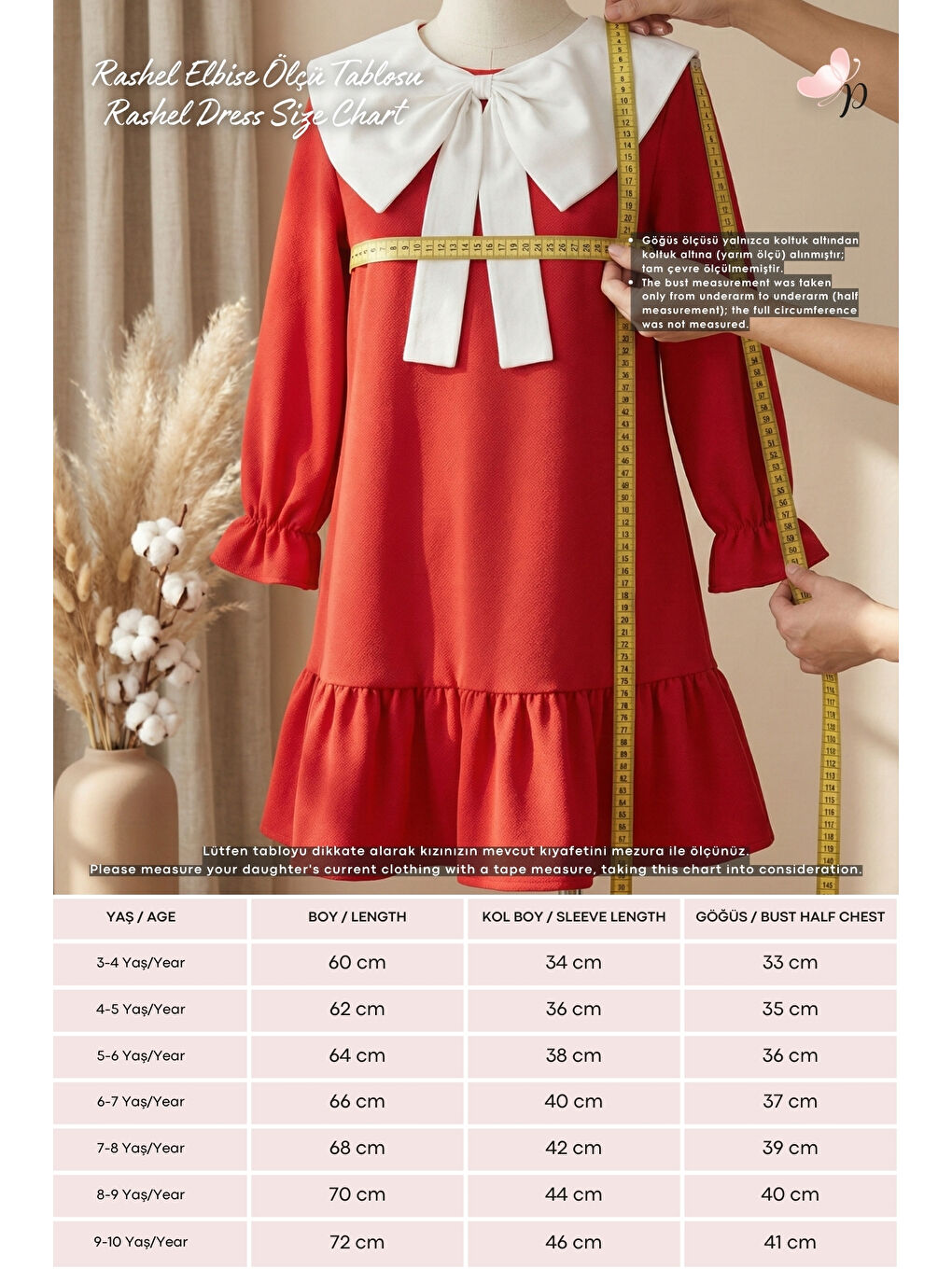 Kırmızı Kız Çocuk Yakalı Fırfırlı Keten Elbise-2