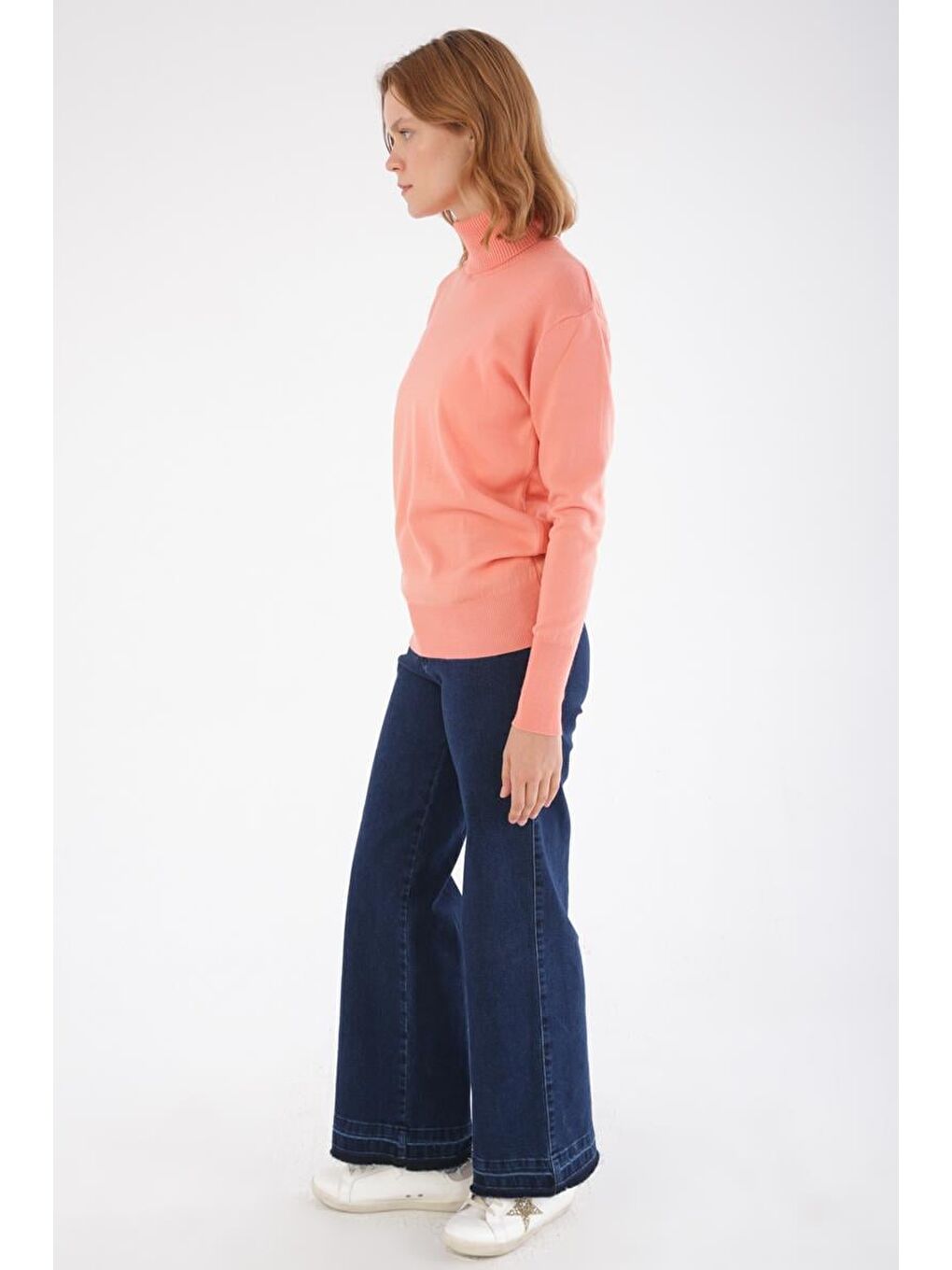 Pembe Somon Balıkçı Yaka Kısa Triko Kazak-2