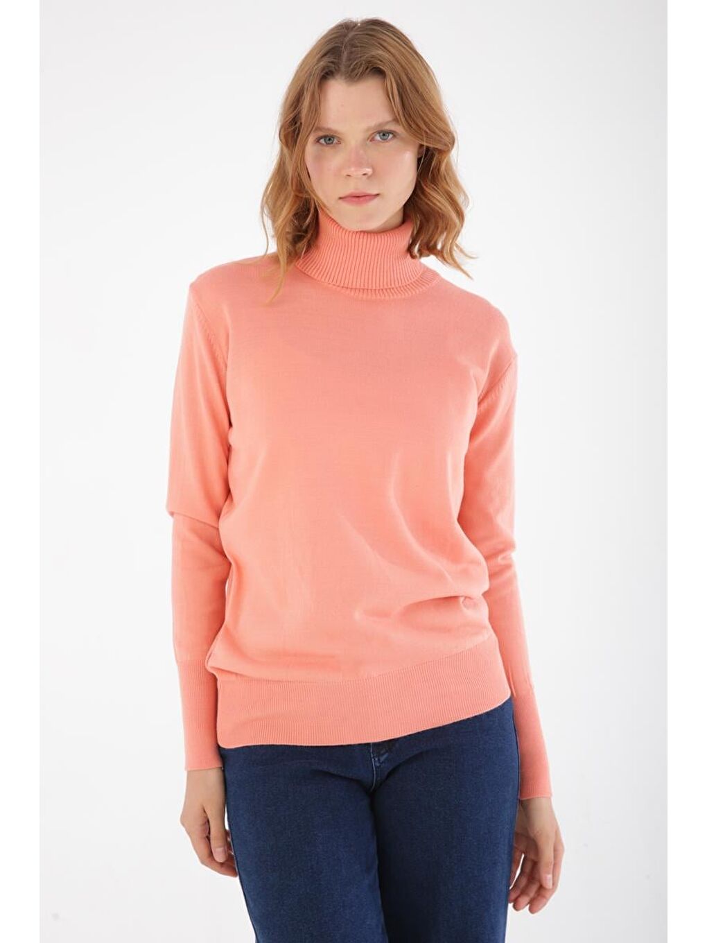 Pembe Somon Balıkçı Yaka Kısa Triko Kazak-4