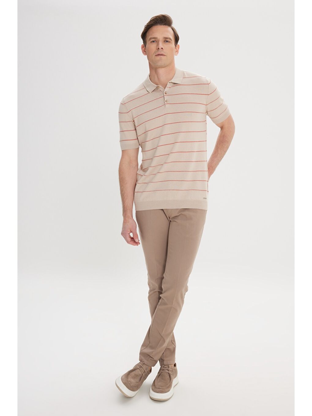 Erkek Bej Slim Fit Dar Kesim Yan Cepli Pamuklu Esnek Armürlü Pantolon-4