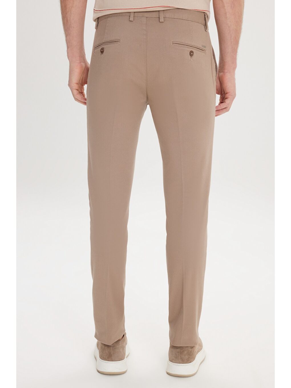 Erkek Bej Slim Fit Dar Kesim Yan Cepli Pamuklu Esnek Armürlü Pantolon-5