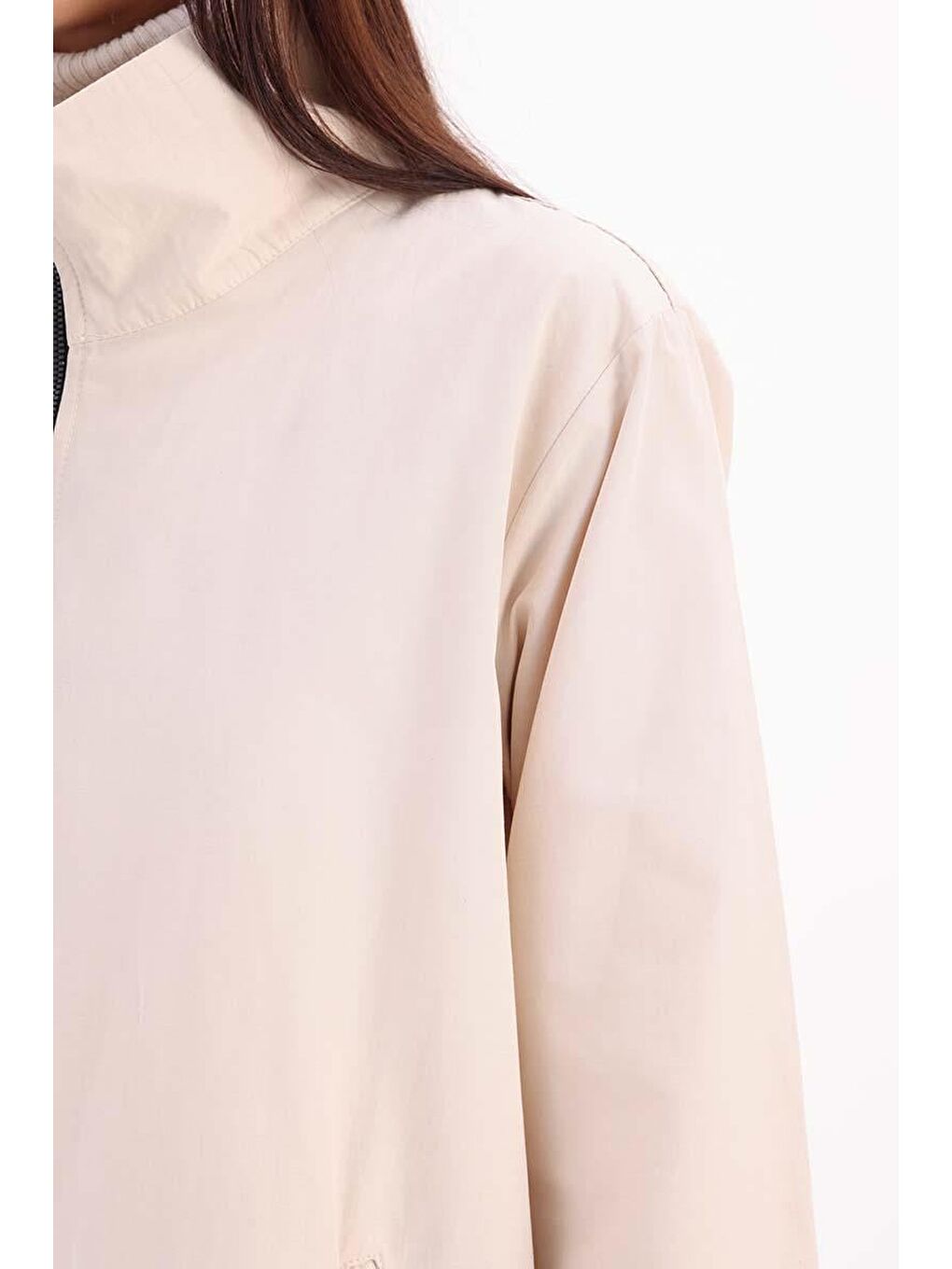 Bej Taş Rüzgarlıklı Fermuarlı Trençkot-4