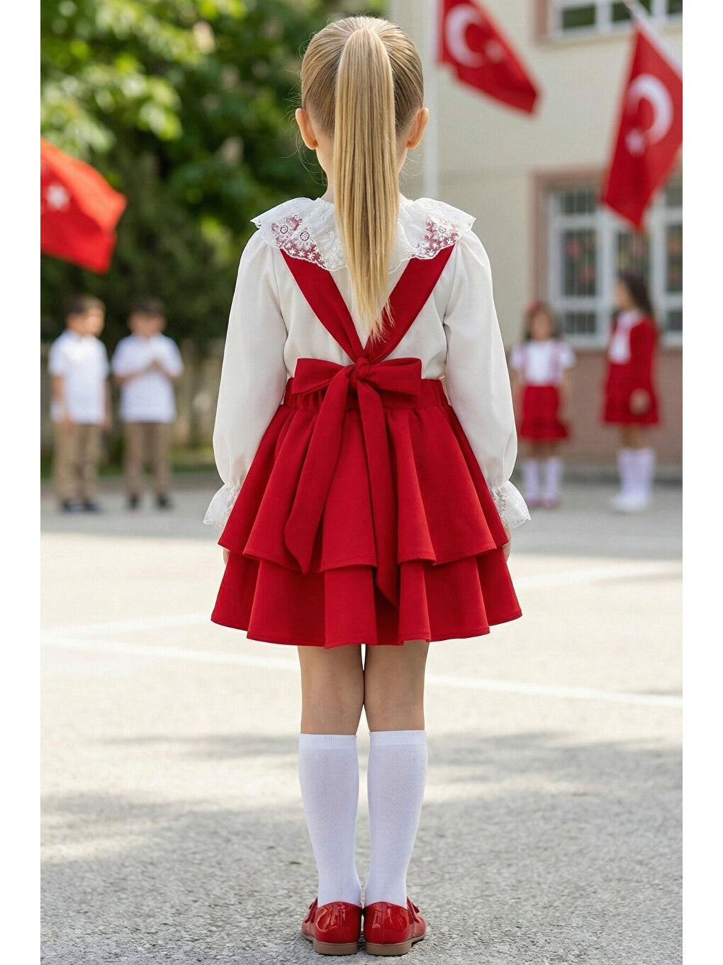 Kırmızı Kız Çocuk Askılı Jile ve Bluz Takım-2