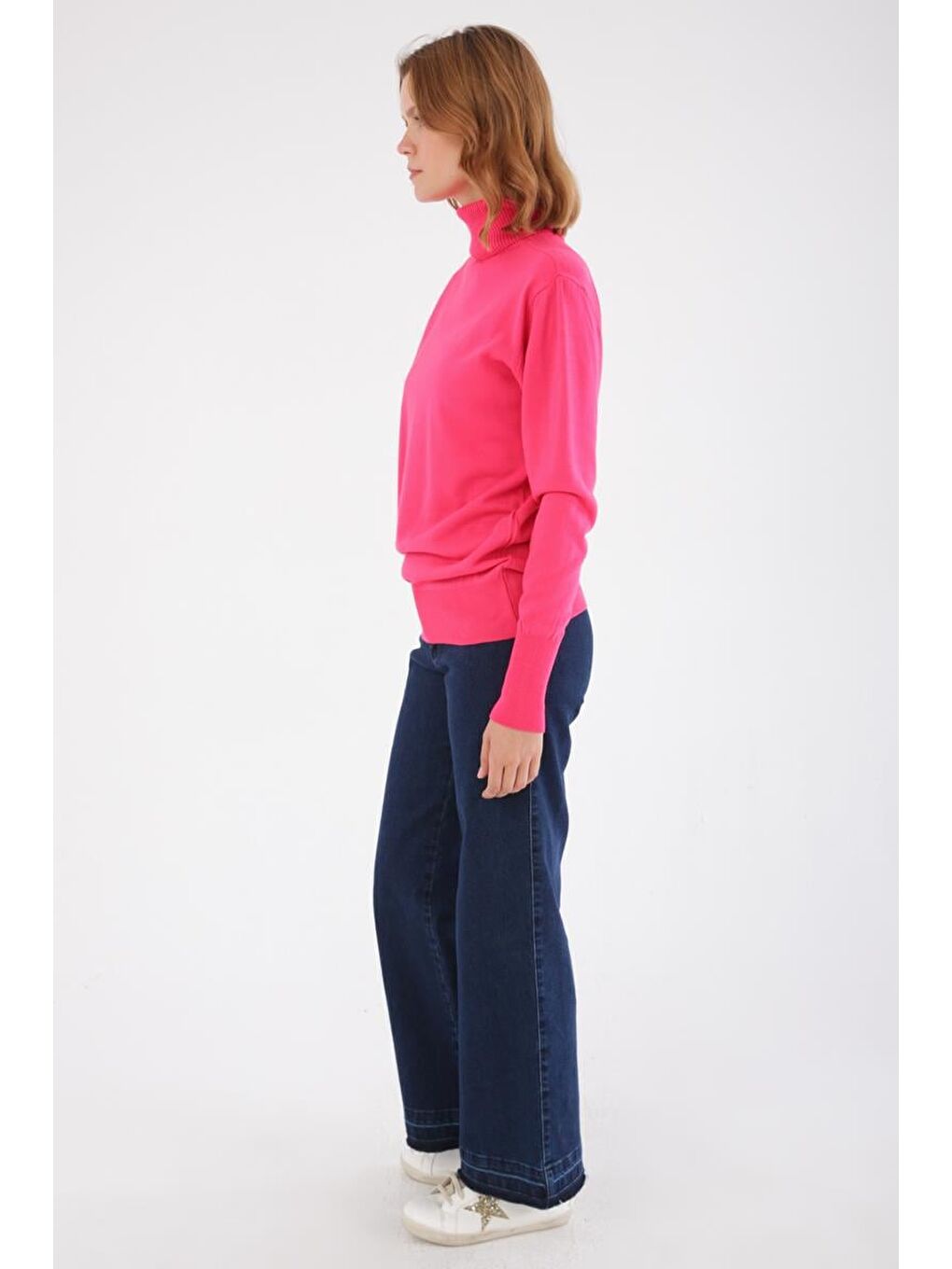 Fuşya Balıkçı Yaka Kısa Triko Kazak-2