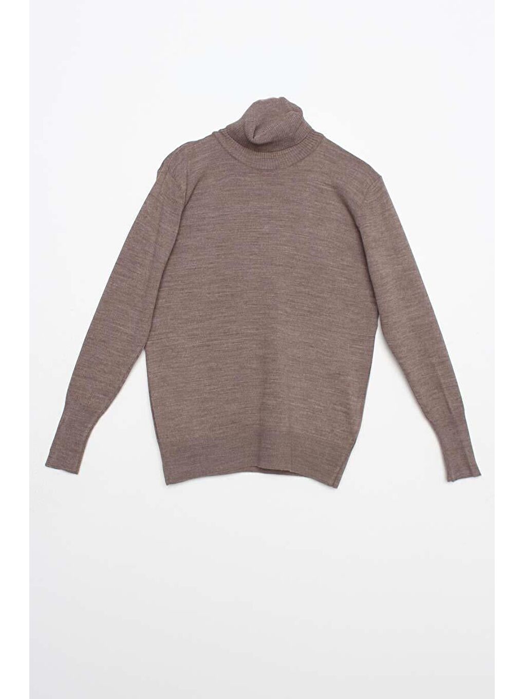 Bej Vizon Balıkçı Yaka Kısa Triko Kazak-4