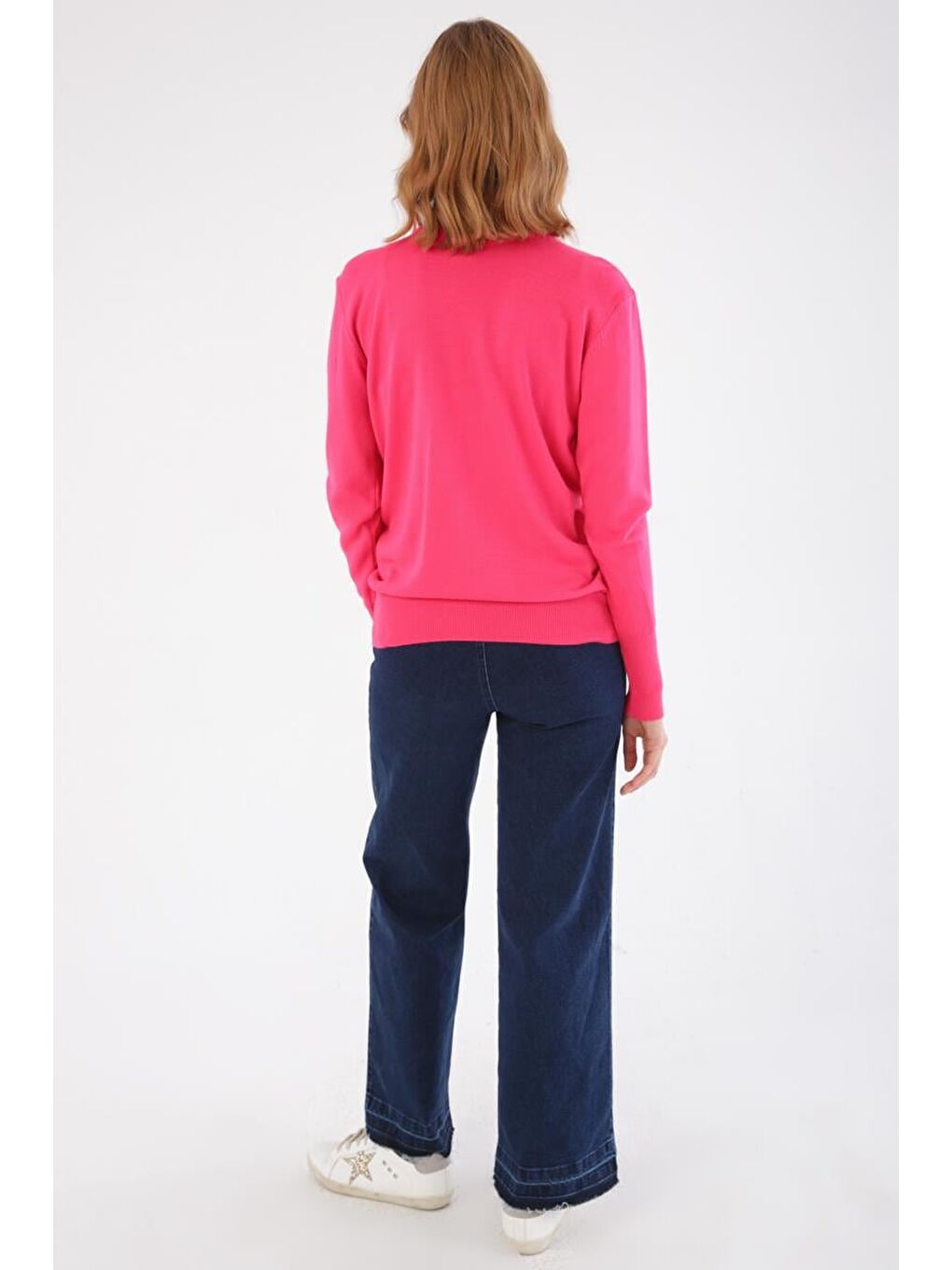 Fuşya Balıkçı Yaka Kısa Triko Kazak-3