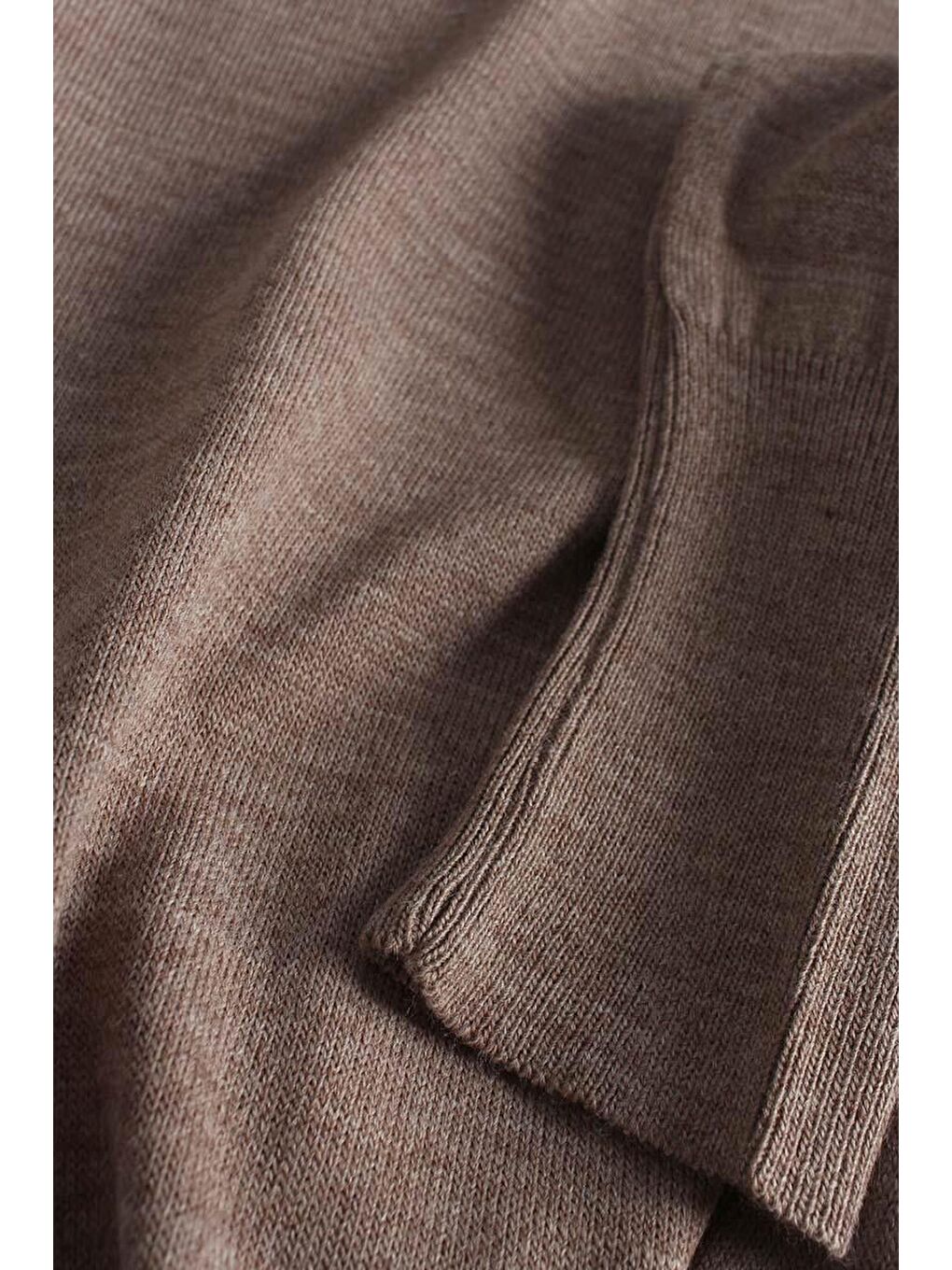 Bej Vizon Balıkçı Yaka Kısa Triko Kazak-5