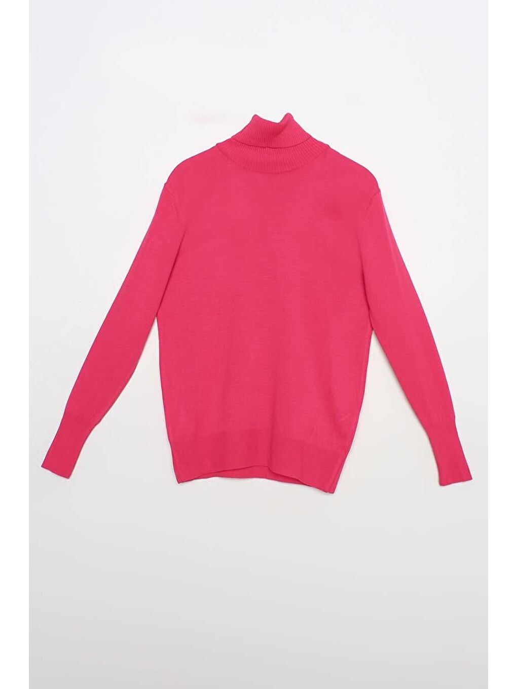 Fuşya Balıkçı Yaka Kısa Triko Kazak-5
