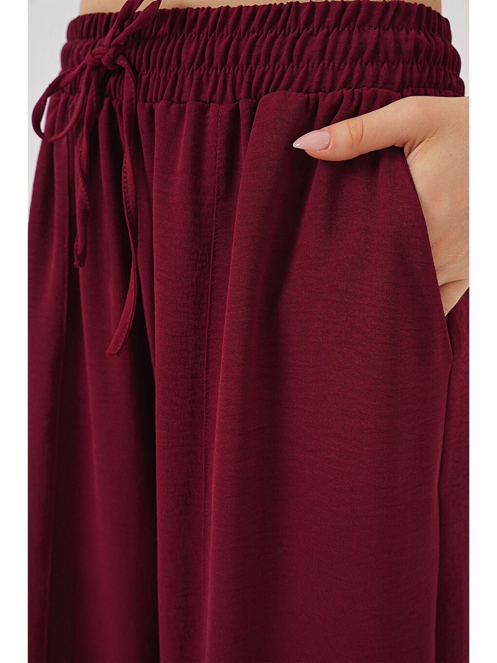 6591 Dokuma Şalvar Pantolon - Bordo-4