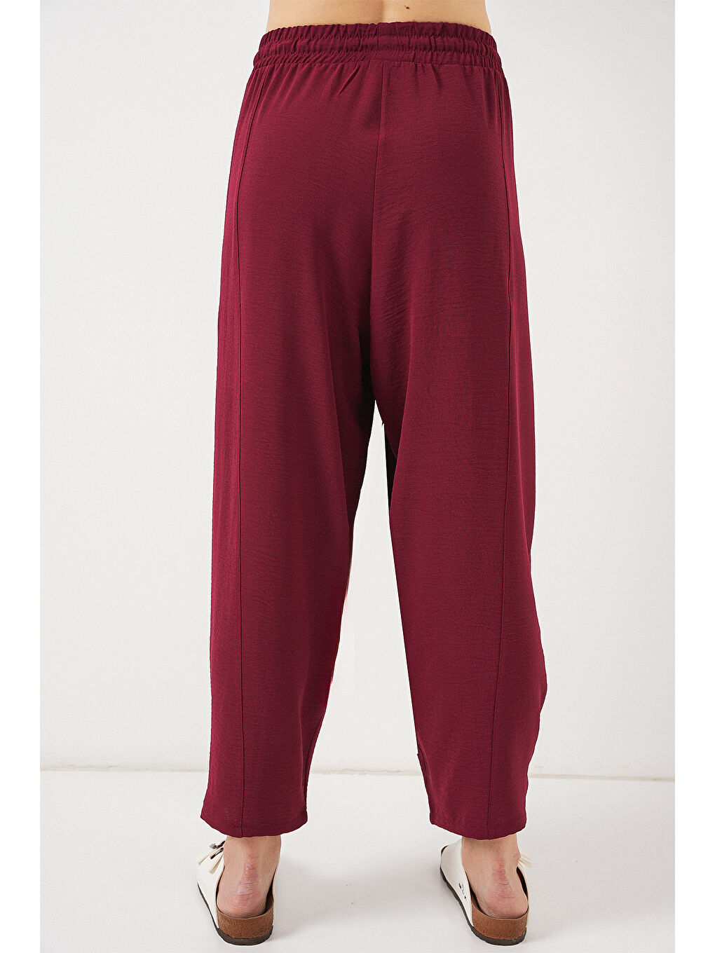 6591 Dokuma Şalvar Pantolon - Bordo-5