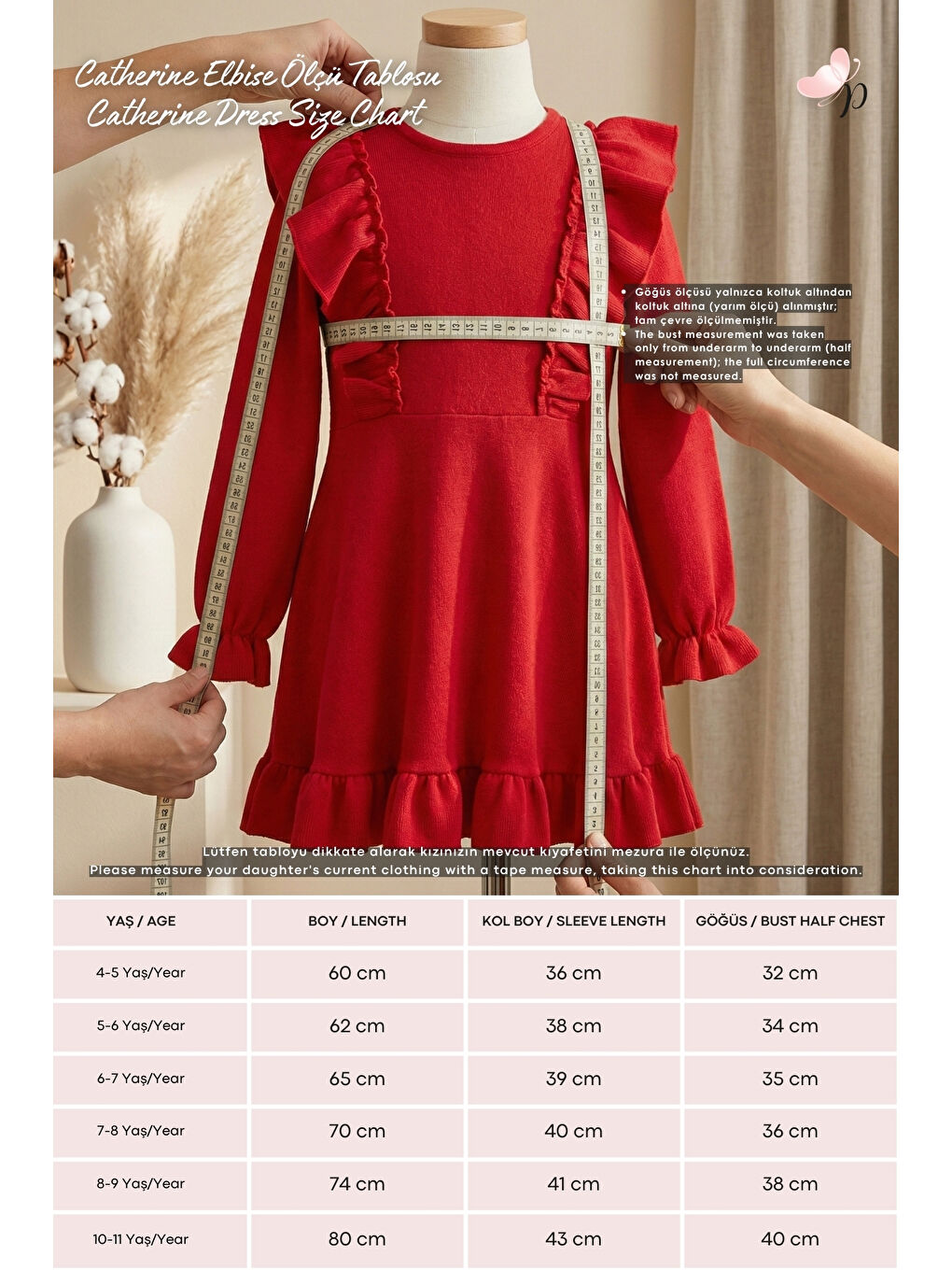 Kırmızı Kız Çocuk Fiyonklu Fırfırlı Keten Elbise-2