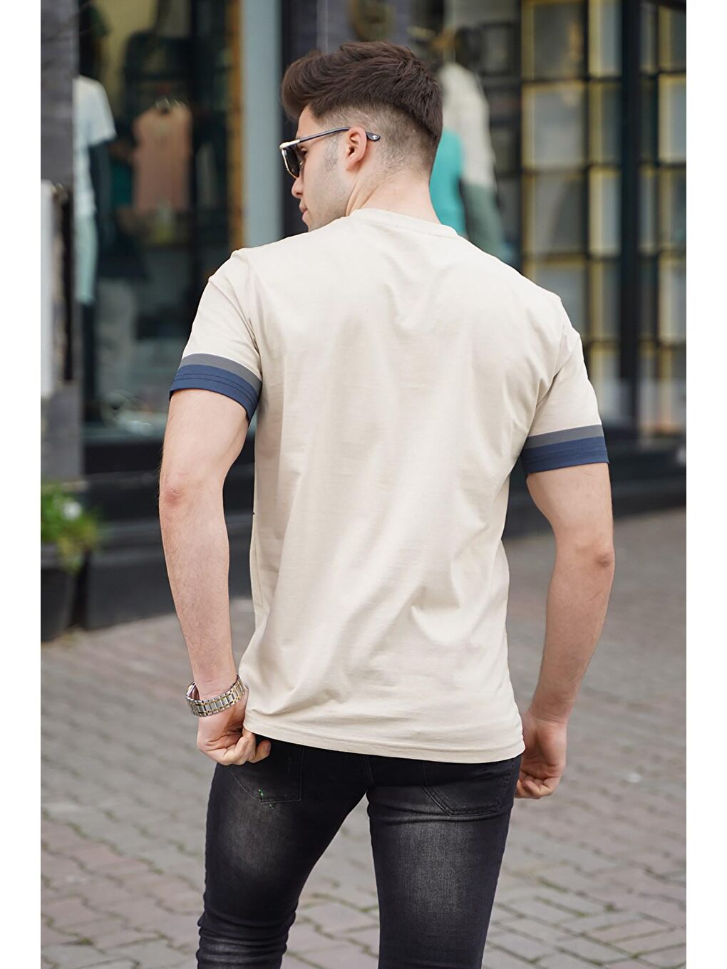 Erkek Bej %100 Pamuk Tişört 5372-2