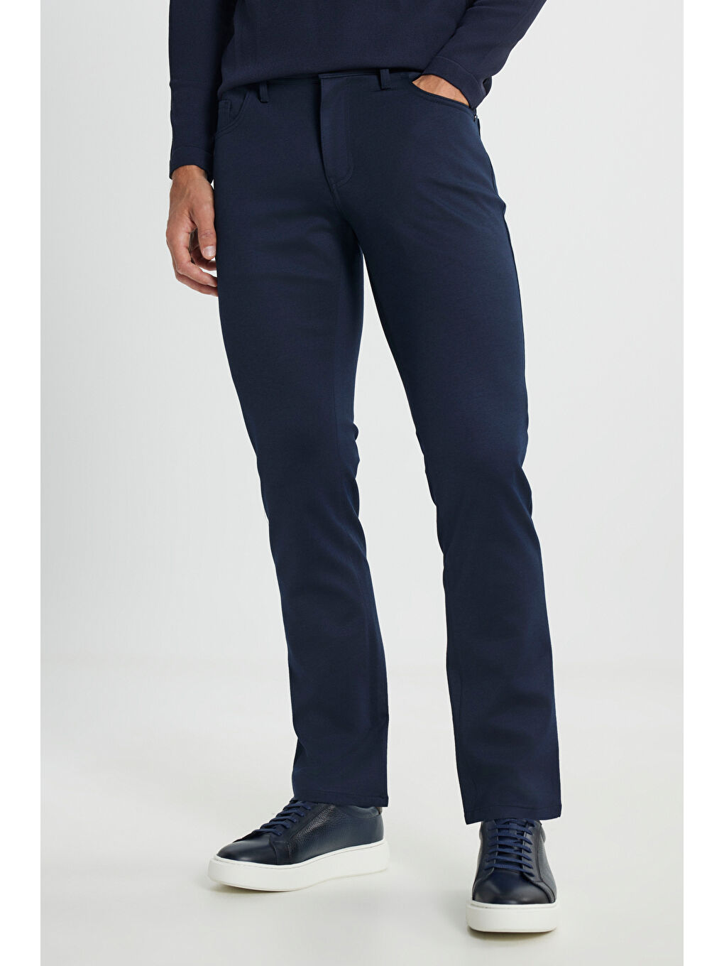 Erkek Lacivert Slim Fit Dar Kesim 5 Cep Esnek Casual Pantolon-1