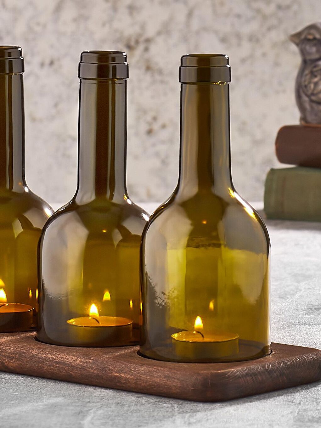 Kahverengi Winy 3'lü Şişe Tealight Mumluk Masaüstü Aksesuar-1