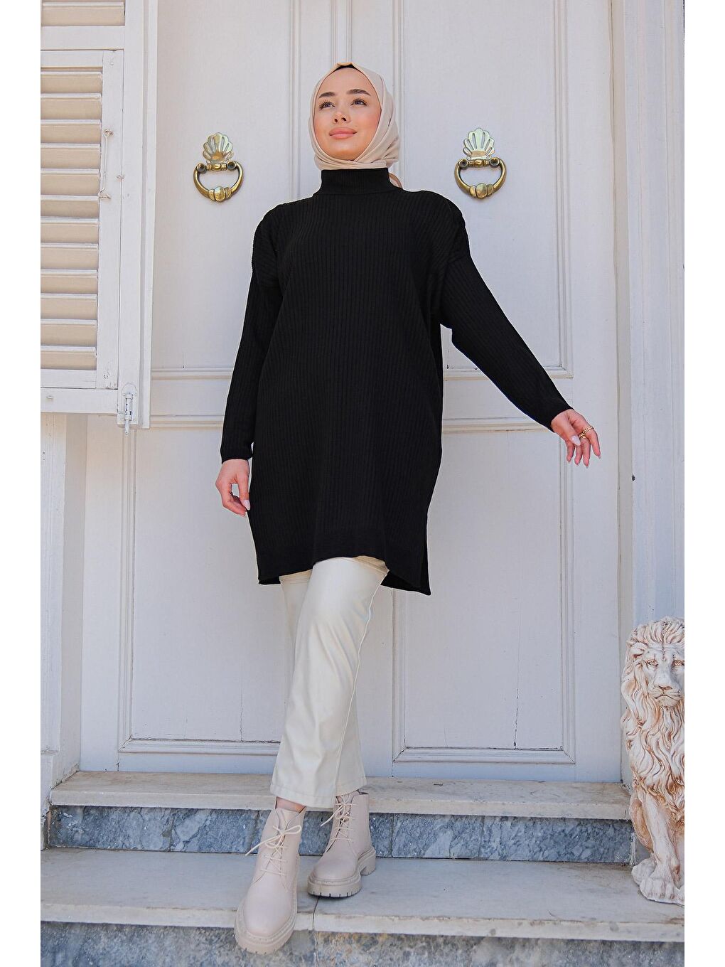 Kadın Triko Tesettür Kazak Siyah-1
