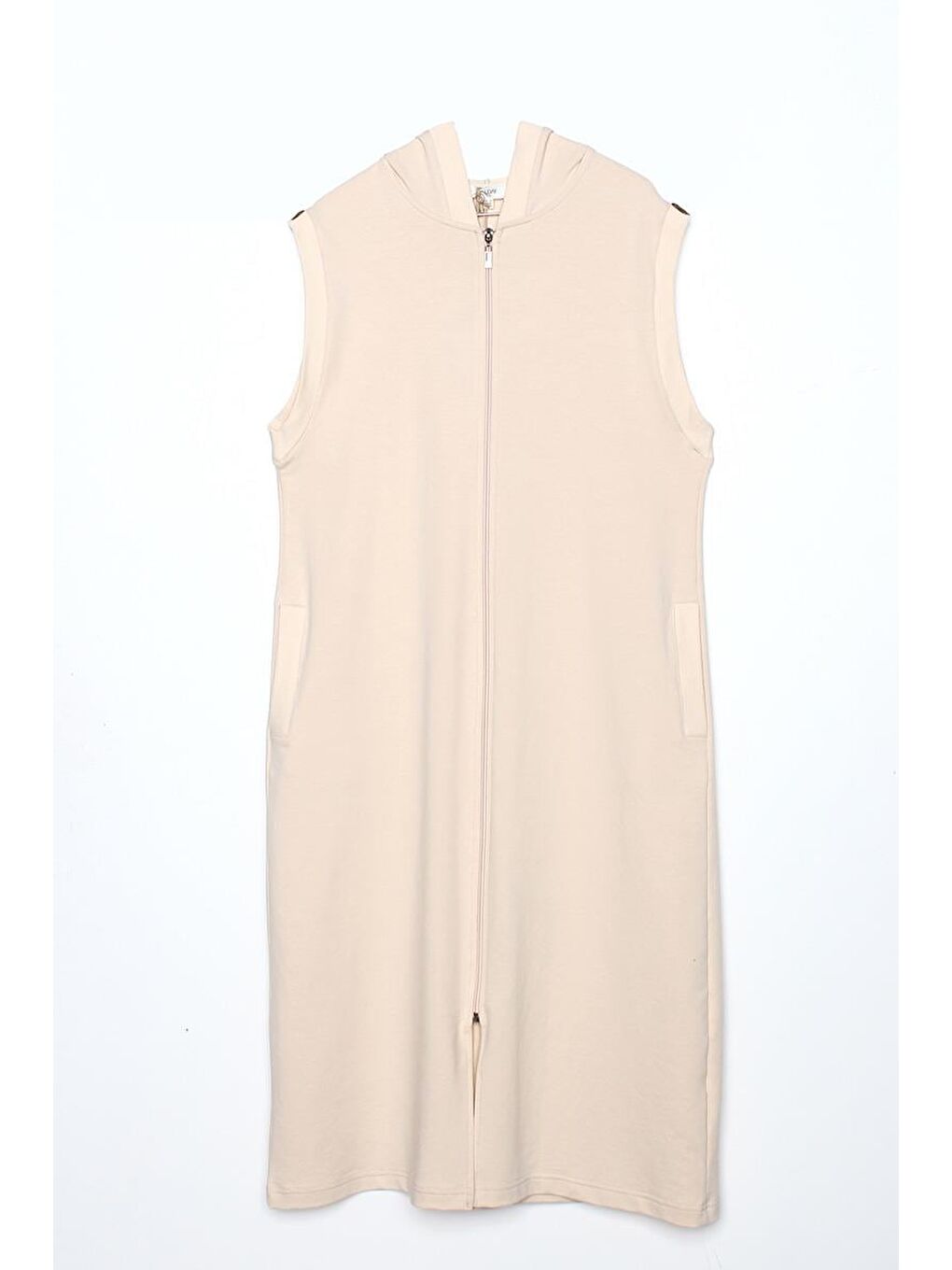 Yeni Bej Omuz Şeritli Fermuarlı Yelek-7